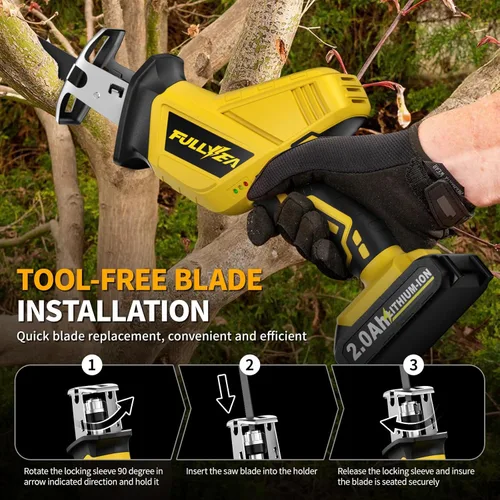 Vista 4 de FULLYEA Sierra recíproca inalámbrica, velocidad variable 0-3500SPM, sierra recíproca de potencia, cambio de hoja sin herramientas, sierras