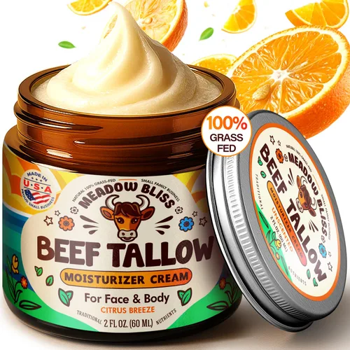 Sebo de carne de res para la piel - Crema hidratante - 100% alimentado con pasto - Sebo de res batida - Aceite de jojoba orgánico - Manteca de