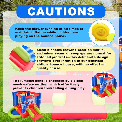 Vista 7 de WELLFUNTIME Casa de Rebote Inflable con Tobogán, Castillo Hinchable con Soplador para Casa de Juego de Niños con Piscina de Olas