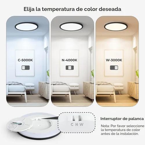 Vista 5 de Matane Lámpara de Techo LED Empotrada de 12 Pulgadas con Luz Nocturna, 24W 2400LM 3000K/4000K/5000K Seleccionable, Luces de Techo Regulables