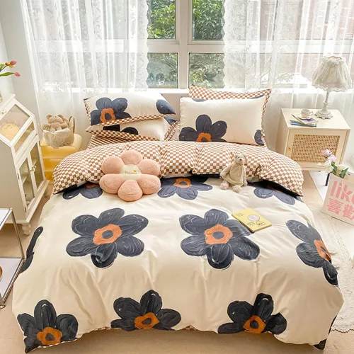 Vista 153 de CLOTHKNOW Juego de edredón de 3 piezas a cuadros color beige óxido, tamaño Full, juego de ropa de cama de cuadros edredón terracota con 2 fundas
