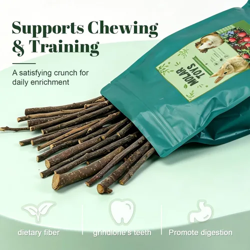 Vista 3 de Palitos de manzana naturales de 17.64 oz para animales pequeños, juguete molar masticable para rechinar dientes para conejos, cobayas, chinchillas