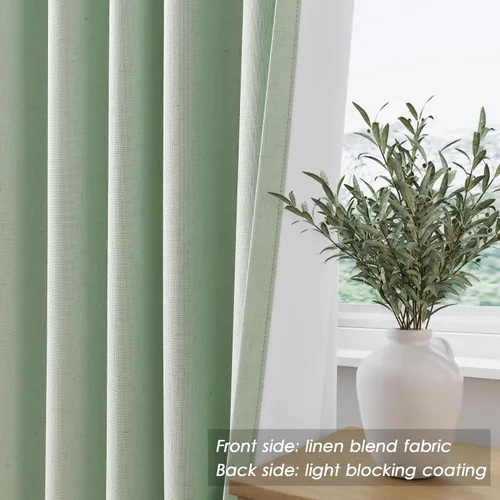 Vista 7 de Cortinas de lino verde aguamarina de 102 pulgadas de largo con pestaña trasera, bolsillo para barra, cortinas de lino opacas que absorben el sonido