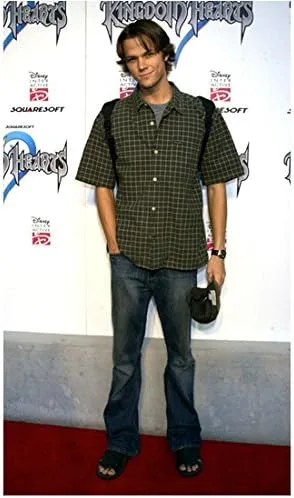 Jared Padalecki 8 Inch x 10 Inch Photograph Supernatural Gilmore Girls House of Wax Plaid Over Grey Right Hand in Pocket on Red Carpet Pose 1 kn
