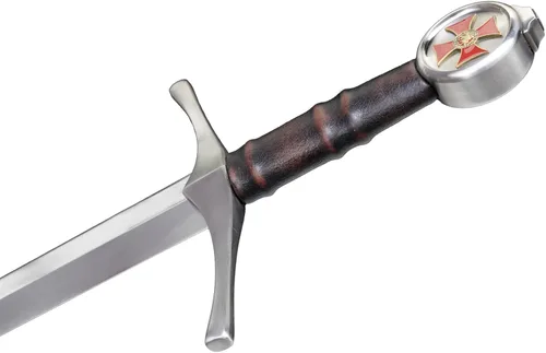 Vista 7 de Espada larga medieval de 45 pulgadas, caballero templario, armado, para adultos, espadas bastardas de acero metálico con funda