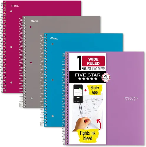 Vista 9 de Five Star Cuaderno de espiral + aplicación de estudio, 100 hojas, 1 materia, papel rayado universitario, combate el sangrado de tinta, cubierta