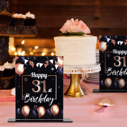 Vista 183 de LINGTEER Decoración de cumpleaños, soporte para globos, centros de mesa de acrílico, póster impreso de feliz 50 cumpleaños, centros de mesa de Negro