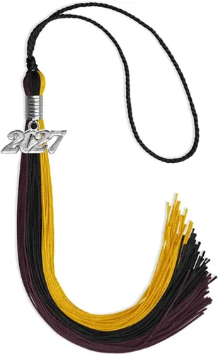 Vista 126 de Endea Graduation Borla de triple color con gota de fecha plateada (negro/dorado/granate, 2020)