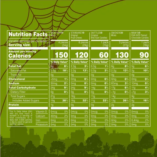 Vista 2 de M&M'S, SNICKERS, SKITTLES & STARBURST - Caramelos de Halloween a granel de chocolate y dulces afrutados, paquete variado de aperitivos de Halloween