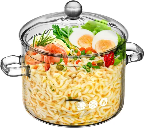 Vista 2 de ERINGOGO Cacerola de vidrio con tapa, olla de cocina de 64 onzas con tapa y asa, olla de sopa transparente, utensilios de cocina de vidrio