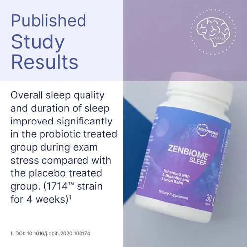Vista 5 de Microbiome Labs Zenbiome Sleep - Suplemento de teanina L con extracto de bálsamo de limón y probióticos con Bifidobacterium Longum - Ayuda a calmar