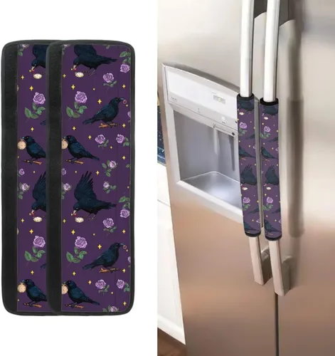 Vista 44 de Juego de 2 fundas para manija de puerta de refrigerador con estampado de copos de nieve de aguacate, protector de manija de puerta de cocina lavable