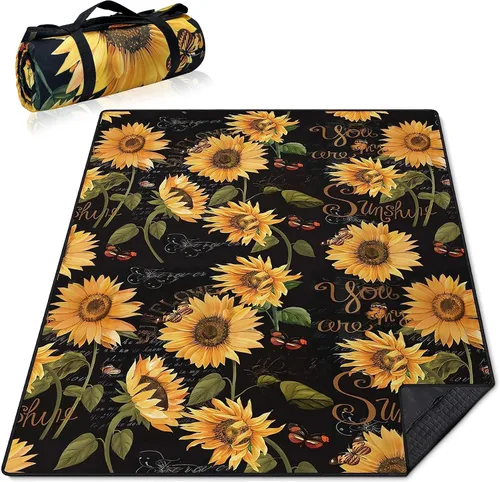 Vista 25 de Supfitness Manta de picnic extra grande impermeable plegable (60 x 80 pulgadas), manta de playa impermeable a prueba de arena, 3 capas para el aire