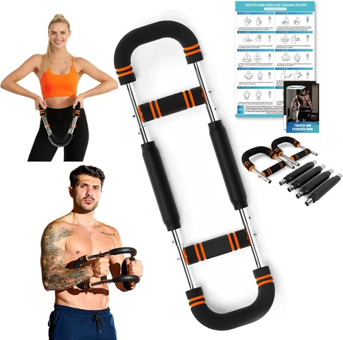 Entrenador de Brazo Twister, 6 Niveles de Resistencia Ajustables (30-120 lb) Ejercitador de Brazo y Pecho Twister con 4 Resortes y Póster para