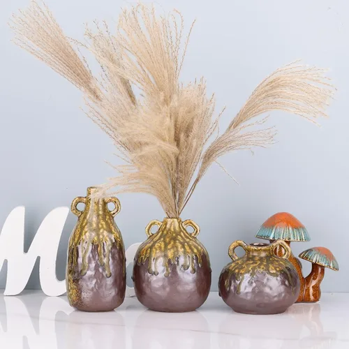 Vista 5 de Jarrón pequeño de cerámica rústica de granja, jarrón de terracota blanqueado, florero decorativo de cerámica para decoración del hogar, mesa