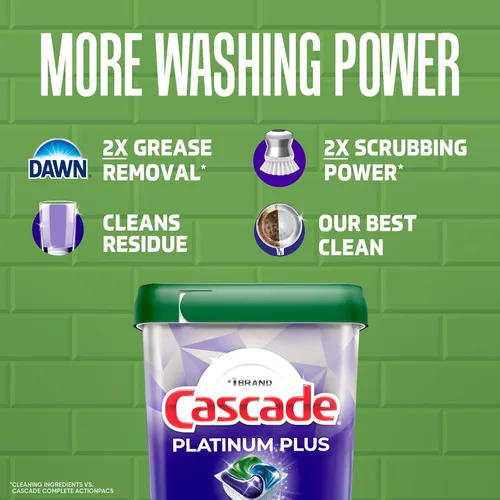 Vista 10 de Cascade Platinum Plus cápsulas para lavavajillas, detergente para platos, aroma limpio a limón, 62