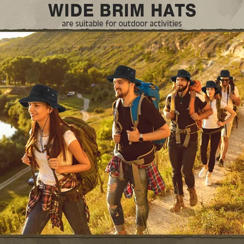 Vista 7 de Xtinmee 20 sombreros Boonie a granel de ala ancha para safari, sombrero de verano al aire libre para senderismo camping con correa ajustable