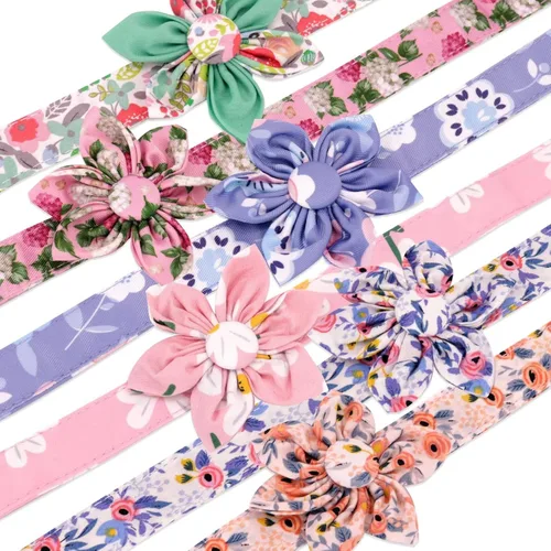 Vista 2 de Beirui Lindo juego de collar y correa para perras hembras, collar floral de perro con flor para perros pequeños, medianos y grandes, cachorros, XS