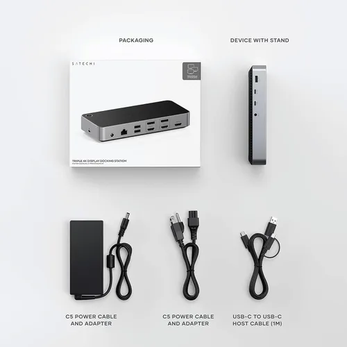 Vista 6 de Satechi Estación de acoplamiento triple 4K USB C 13 en 1, carga de 100 W, 2 DP, 3 HDMI, 2 USB C, 3 USB-A, Gigabit Ethernet y conector de audio