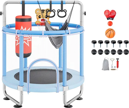Vista 9 de VEVOR 5FT Trampoline 50"/55"/56 * 35" for Indoor/Outdoor use for Toddlers, Foldable Mini Baby with Foam Handle, Recreational Birthday Gift
