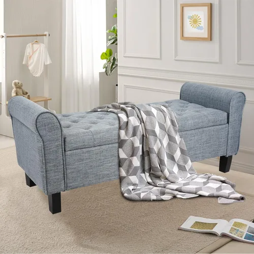 Vista 38 de Babion Banco otomano de almacenamiento con brazos, banco de extremo de cama para dormitorio, banco de almacenamiento con botones para entrada, sala