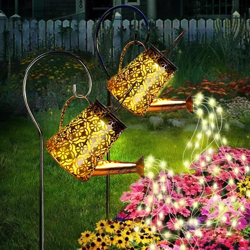 Vista 7 de Luces solares para regadera de jardín con luces en cascada, paquete de 2 linternas colgantes al aire libre para decoración de jardín, regalos