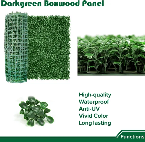 Vista 3 de Paneles de pared de vegetación artificial de 20 x 20 pulgadas, 1 paquete de telón de fondo de pared de boj topiario, seto sintético, pantalla