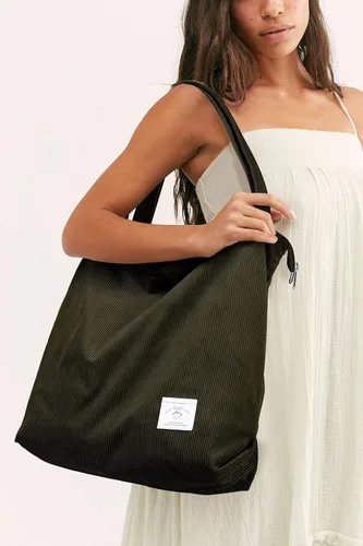 Vista 7 de KALIDI - Bolsa de pana para mujer, con cremallera, casual, de gran capacidad, con bolsillos