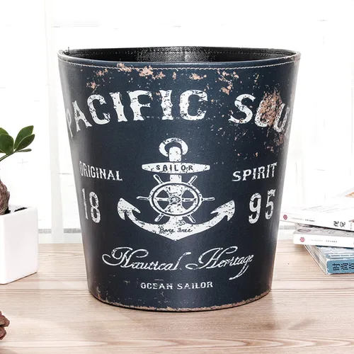 Vista 7 de Bote de basura, 10L/2.64 galones estilo británico, cubo de basura descubierto para el hogar (patrón de ancla de barco) - Patrón 1