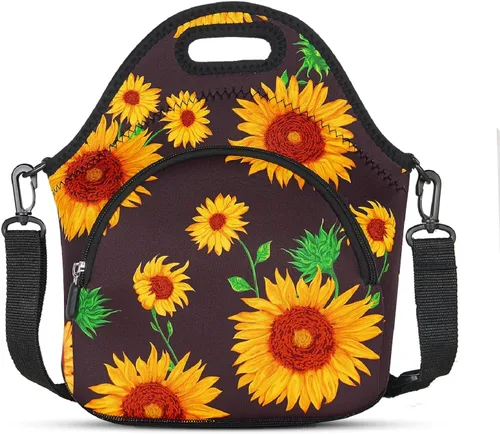 Vista 13 de Violet Mist Bolsas de almuerzo de neopreno con correa para el hombro, bolsas de almuerzo aisladas, lonchera térmica, reutilizable, bolsa bento