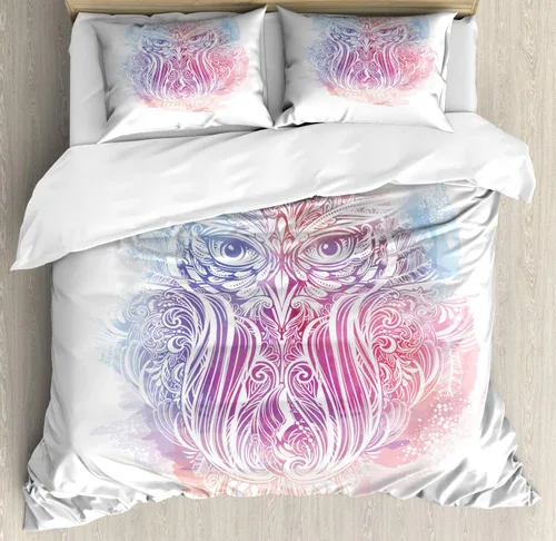 Vista 81 de Ambesonne Hawaii - Juego de funda de edredón de verano, palmeras y hojas exóticas de helecho, fondo colorido abstracto, juego de ropa de cama