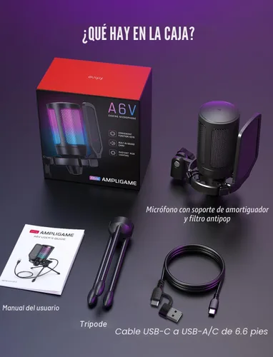 Vista 9 de FIFINE Micrófono USB para juegos para PC PS5, micrófono de condensador con silencio rápido, indicador RGB, soporte para trípode, filtro pop, montaje