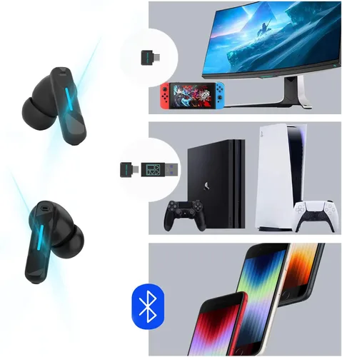 Vista 3 de MIDDLE RABBIT SW4 Auriculares inalámbricos para juegos para PC PS4 PS5 Switch Móvil - 24G Dongle y Bluetooth - 40ms de baja latencia - Auriculares