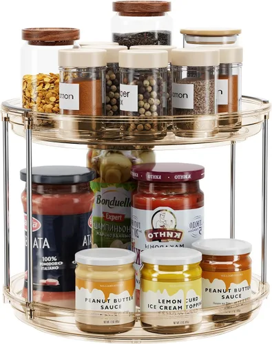 LAMU - Organizador de 2 niveles, platos giratorios de 9.25 pulgadas; para gabinete, cocina, alacena, encimera, baño, tocador, botiquín (color ámbar)