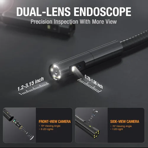Vista 2 de Teslong Cámara de Inspección, Cámara de Boroscopio de Doble Lente con Luz, NTS300 Endoscopio Industrial IPS de 5", 1080P Impermeable Flexible