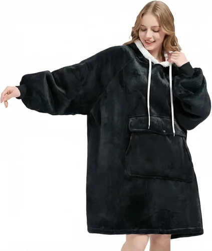 Vista 10 de Qeils Manta con Capucha Portátil para Mujeres, Cómoda Sudadera Sherpa como Regalo de Cumpleaños y Navidad, Chaqueta de Gran Tamaño con Capucha
