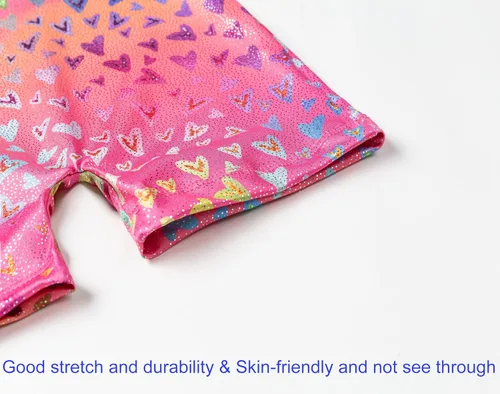 Vista 5 de Domusgo - Leotardos de gimnasia para niñas, brillantes de una sola pieza, con pantalones cortos