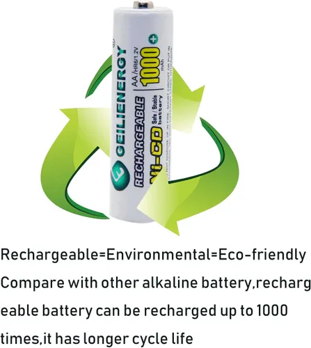Vista 6 de GEILIENERGY Pilas recargables AA Ni-CD de 1000 mAh, pilas recargables AA para luces solares (paquete de 8)