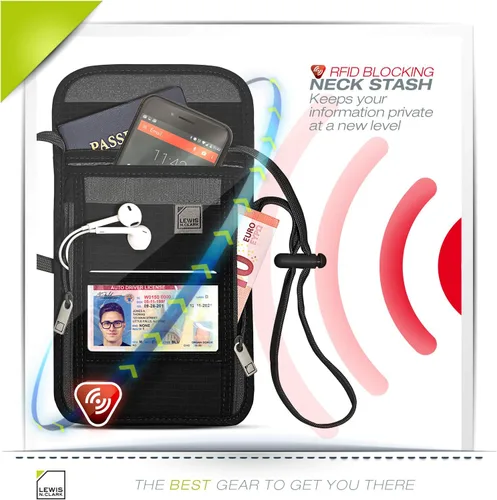 Vista 2 de Lewis N. Clark cartera de bloqueo RFID para Cuello), 1267BLK