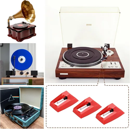 Vista 7 de Aguja para tocadiscos, 3 agujas de repuesto para tocadiscos, repuesto para tocadiscos de vinilo, repuesto de lápiz óptico de diamante para fonógrafo
