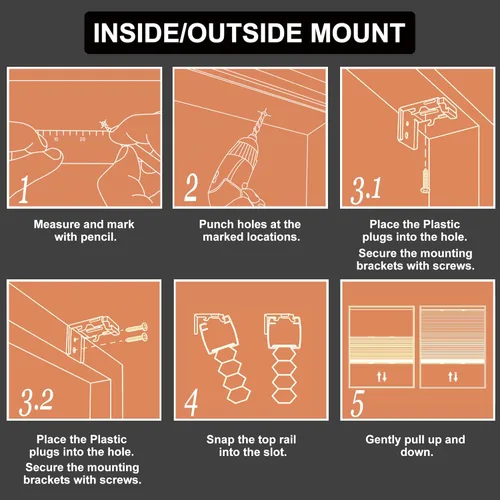 Vista 8 de Persianas celulares opacas de arriba hacia abajo y de abajo hacia arriba, persianas opacas sin cordón con protección UV, fácil de instalar, baño