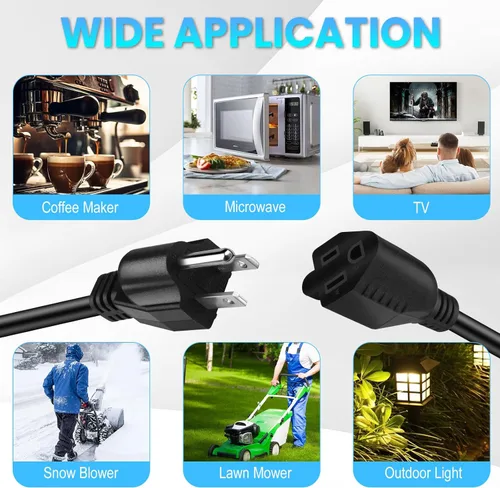 Vista 7 de Cable de extensión de alimentación corto, 16AWG/13A, ahorrador de toma, enchufe macho de 3 clavijas a enchufe hembra, cable de extensión