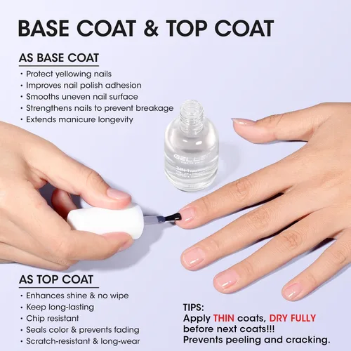 Vista 4 de GELLEN Esmalte de uñas transparente 3 en 1, capa superior y fortalecedor de uñas, esmalte de uñas transpirable de secado rápido al aire, tratamiento
