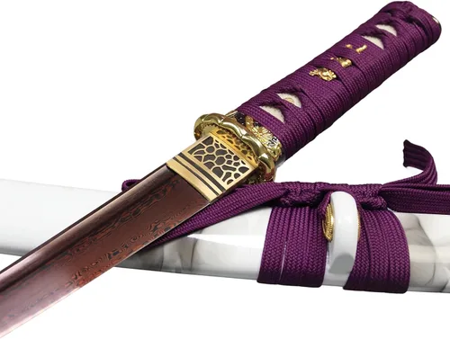 Vista 6 de Tanto Japonés Hecho a Mano de Acero Damasco Templado en Arcilla Espada Katana Corta Afilada de 20 Pulgadas