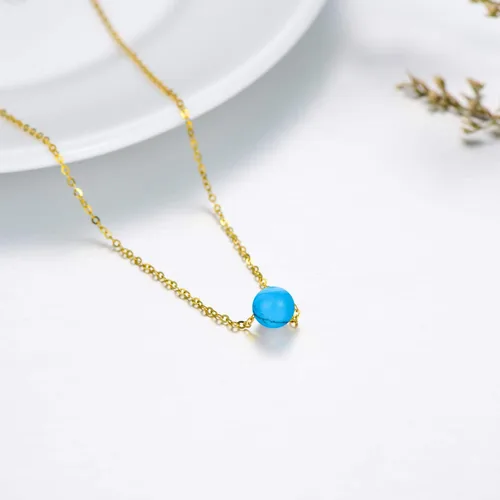 Vista 4 de Collar de oro macizo de 14 quilates para mujer, collar con dije de ópaloturquesa de imitación de oro amarillo y turquesa, joyería fina, regalos