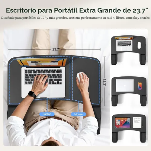Vista 4 de Escritorio de regazo para adultos con reposabrazos, soporte ergonómico de almohada para computadora portátil para cama, sofá, suelo, mesa grande