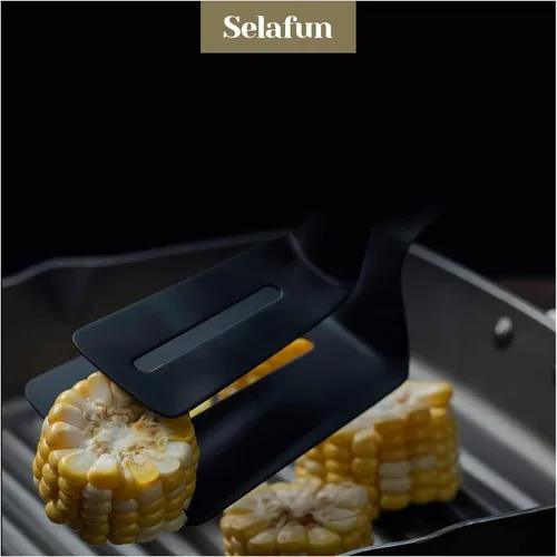 Vista 7 de Pinzas de cocina para carne, pinzas para pan, pinzas de doble espátula de 10 pulgadas, pinza para pizza, abrazadera de acero inoxidable