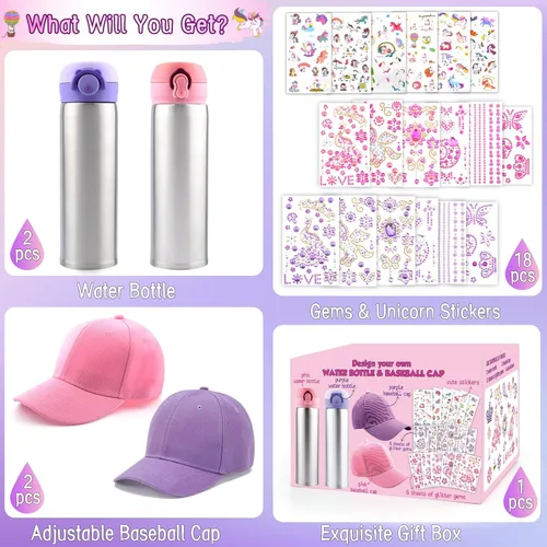 Vista 2 de Regalos para niñas de 5, 6, 7, 8, 9, 10, 11 años, regalos de cumpleaños para niñas de 4 a 12 años, decora tu propia botella de agua con calcomanías