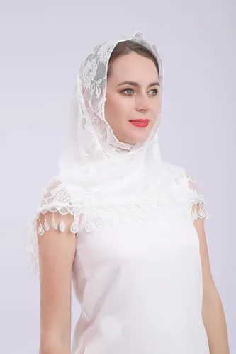Vista 3 de Velo de encaje Triángulo Mantilla velo Mantón o Bufanda Latina Masa Cabeza Cubierta con Flecos Encaje