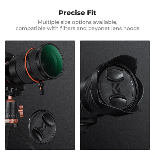 Vista 6 de K&F Concept 43mm Tapa de lente, 4-en-1 tapa de lente de pellizco central + correa anti-pérdida + kits de paño de limpieza de microfibra compatibles